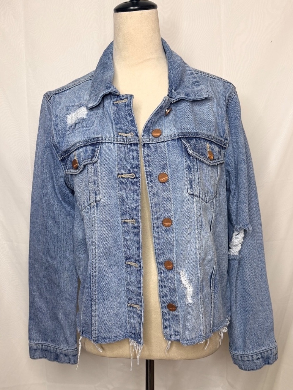 Dear John Distressed Denim Utility Jacket Large
